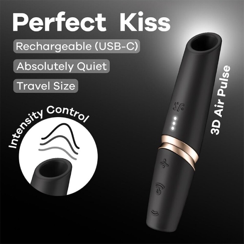 Вакуумний стимулятор клітора Satisfyer Perfect Kiss безконтактний, чорний, 12 х 2.4 см - Зображення 5