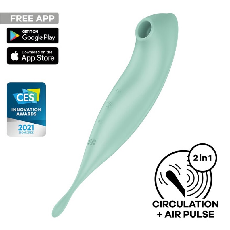 Вібратор з хвильовою стимуляцією Satisfyer Twirling Pro з додатком, м'ятний, 20.5 х 3.7 см