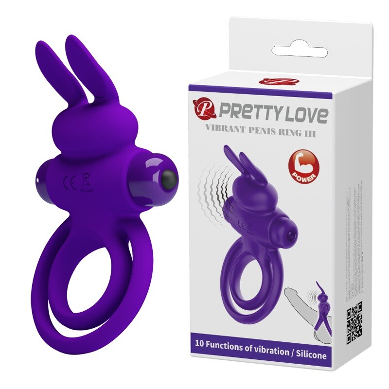 Ерекційне віброкільце Pretty Love Ring III з вушками, фіолетове, 9.7 х 5.6 см