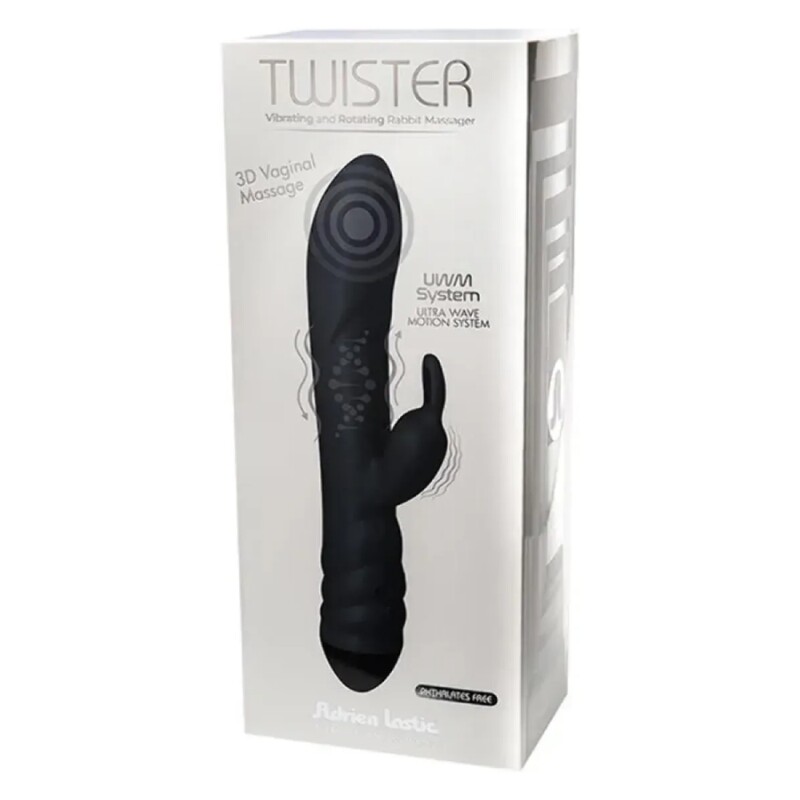 Вібратор-кролик Adrien Lastic Twister з ротацією, чорний, 23 х 4 см - Изображение 4