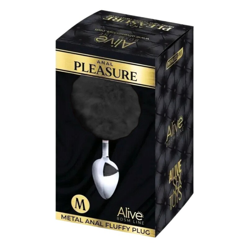 Анальна пробка Alive Anal Pleasure M з чорним хутром, срібляста, 8 х 3.5 см - Изображение 2