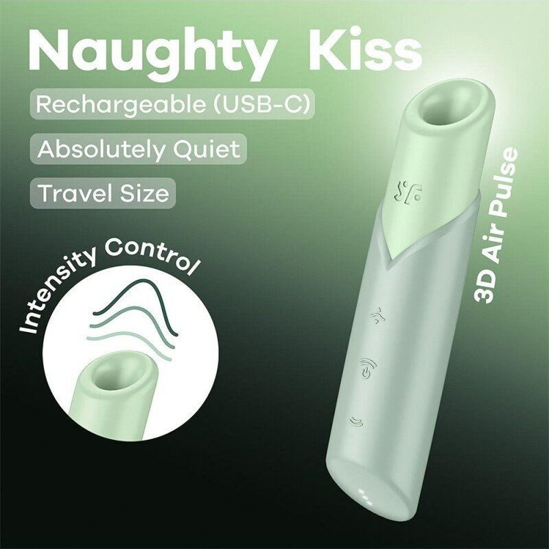Вакуумний стимулятор Satisfyer Naughty Kiss для клітора, зелений, 12 х 2.7 см - Зображення 5