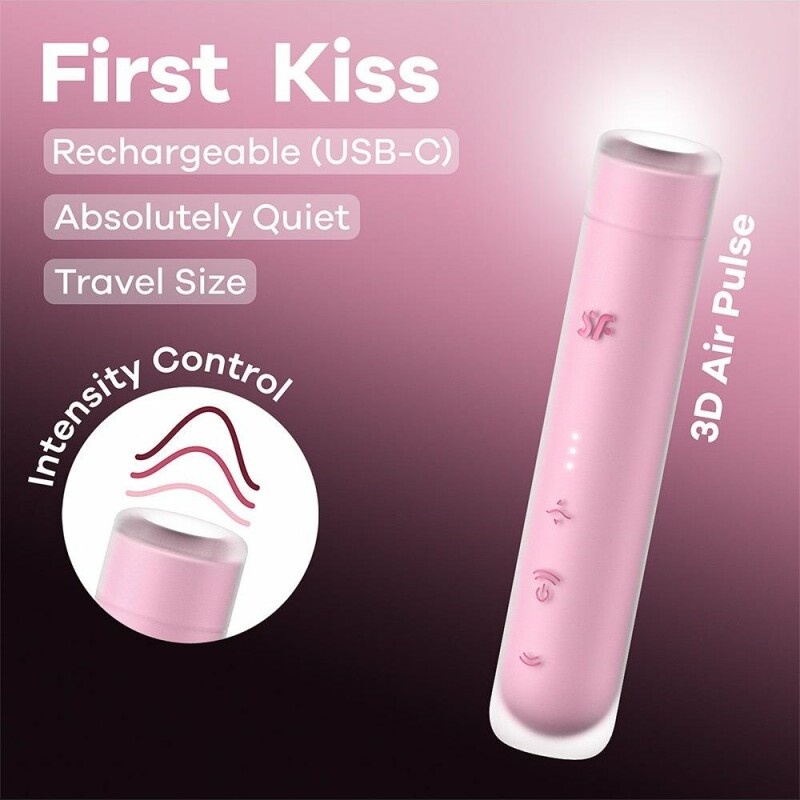 Вакуумний стимулятор Satisfyer First Kiss для клітора, рожевий, 12.5 х 2.5 см - Изображение 5
