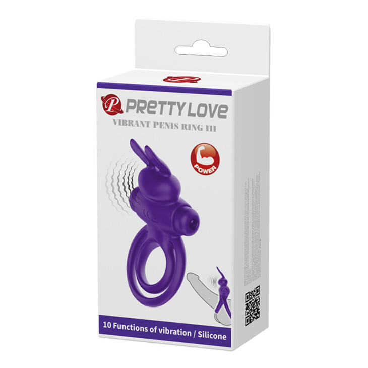 Ерекційне віброкільце Pretty Love Ring III з вушками, фіолетове, 9.7 х 5.6 см - Зображення 8