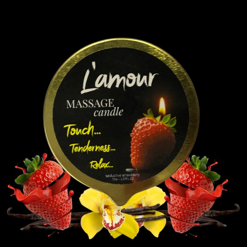 Масажна свічка, 70 мл, L'amour Seductive Strawberry лісові ягоди + полуниця + молоко