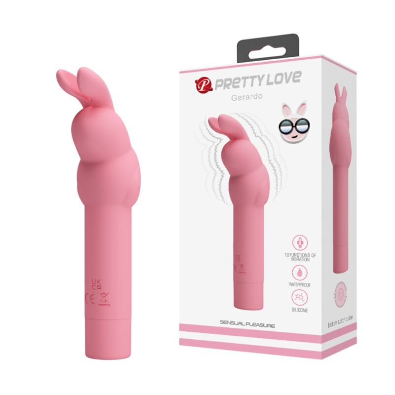 Вібратор для клітора Pretty Love Gerardo у вигляді кролика, рожевий, 13.6 х 3.2 см