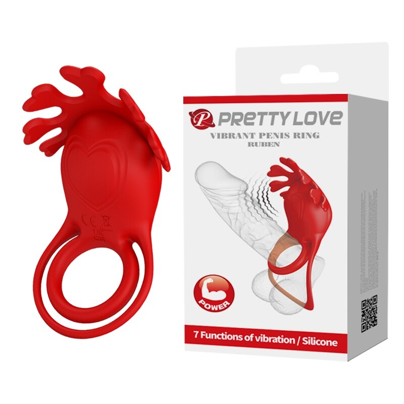 Ерекційне віброкільце Pretty Love Ruben подвійне, червоне, 8.5 х 5.3 см