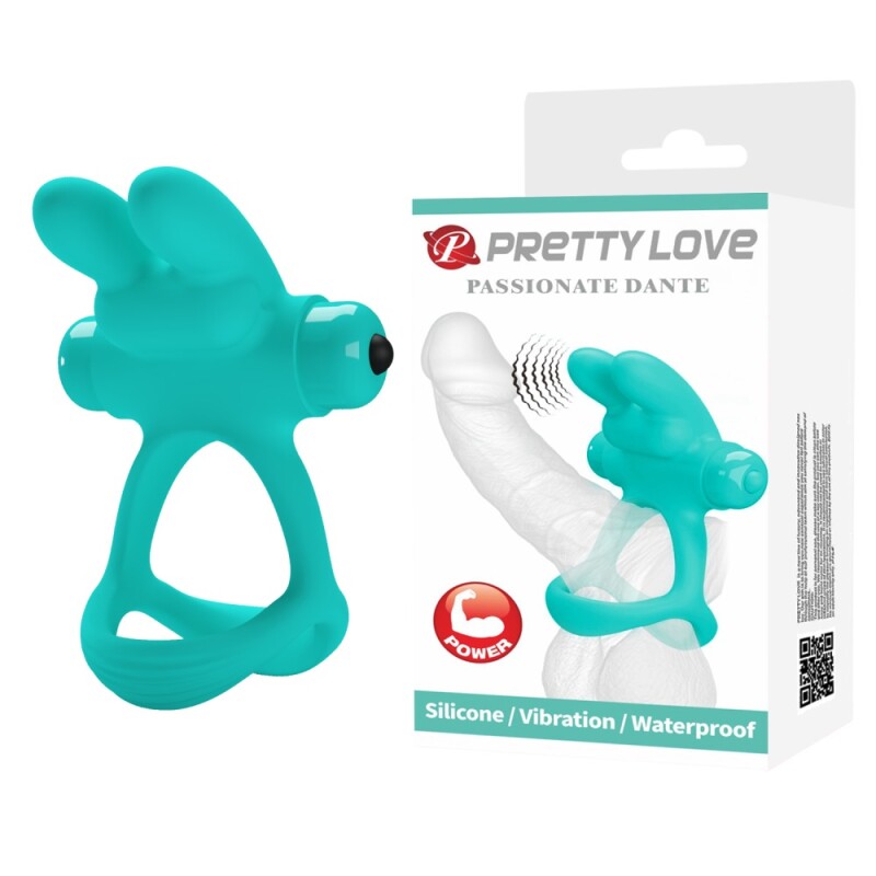 Ерекційне віброкільце Pretty Love Passionate Dante з вушками для клітора, зелене, 8.7 х 3.3 см
