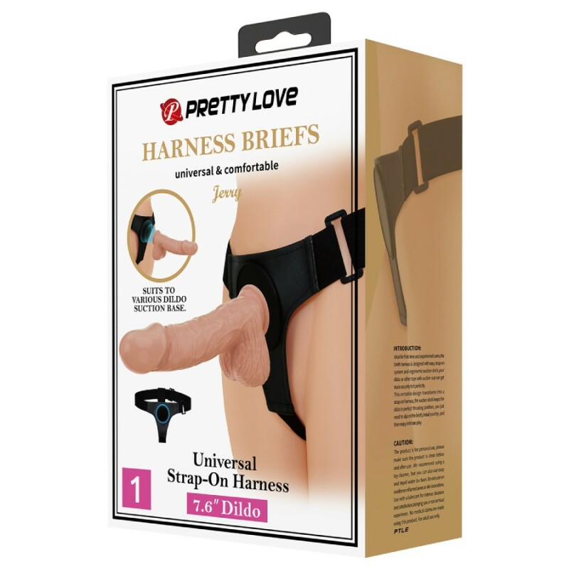 Страпон Pretty Love Jerry на ремінцях, чорно-бежевий, 21.8 х 4.6 см - Зображення 8