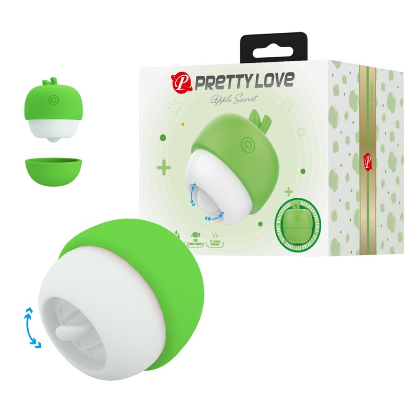 Кліторальний стимулятор Pretty Love Apple Secret з ефектом лизання, біло-зелений, 5.9 х 5.9 см