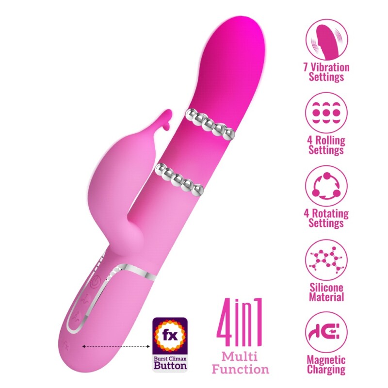 Вібратор-кролик Pretty Love Shima з ротацією та фрикціями, рожевий, 22.6 х 3.4 см - Зображення 1
