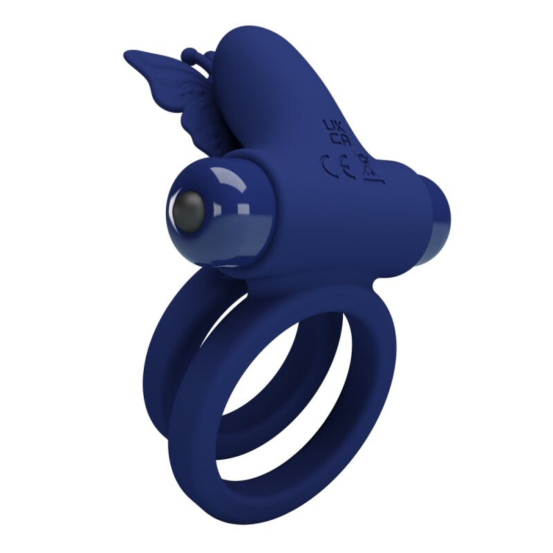 Ерекційне віброкільце Pretty Love Powerful Ring подвійне, з метеликом, блакитне, 8.6 х 3.8 см - Изображение 4