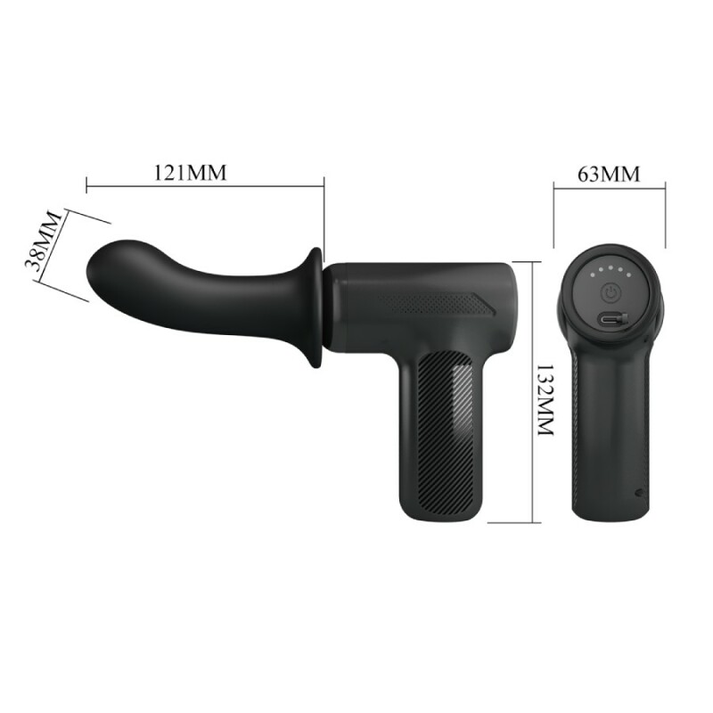 Вібратор-пістолет Pretty Love Massage Gun з фрикціями, чорний, 13.6 х 3.9 см - Изображение 8