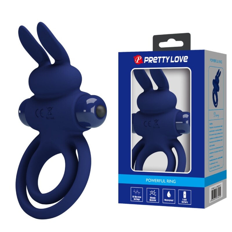 Ерекційне віброкільце Pretty Love Ring III з вушками, синє, 9.7 х 5.6 см