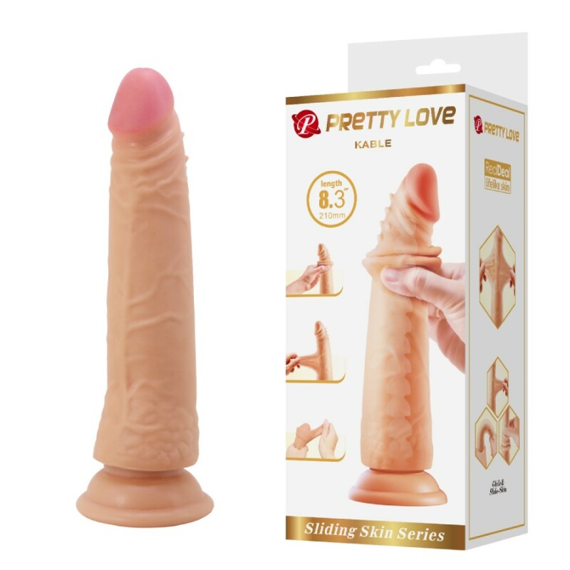 Фалоімітатор з рухомою шкірою Pretty Love Kable на присосці, бежевий, 21 х 3.7 см