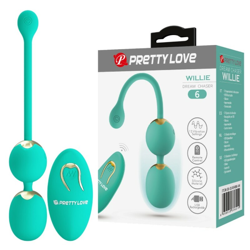 Вагінальні віброкульки Pretty Love Willie з пультом, зелені, 20.5 х 3.4 см