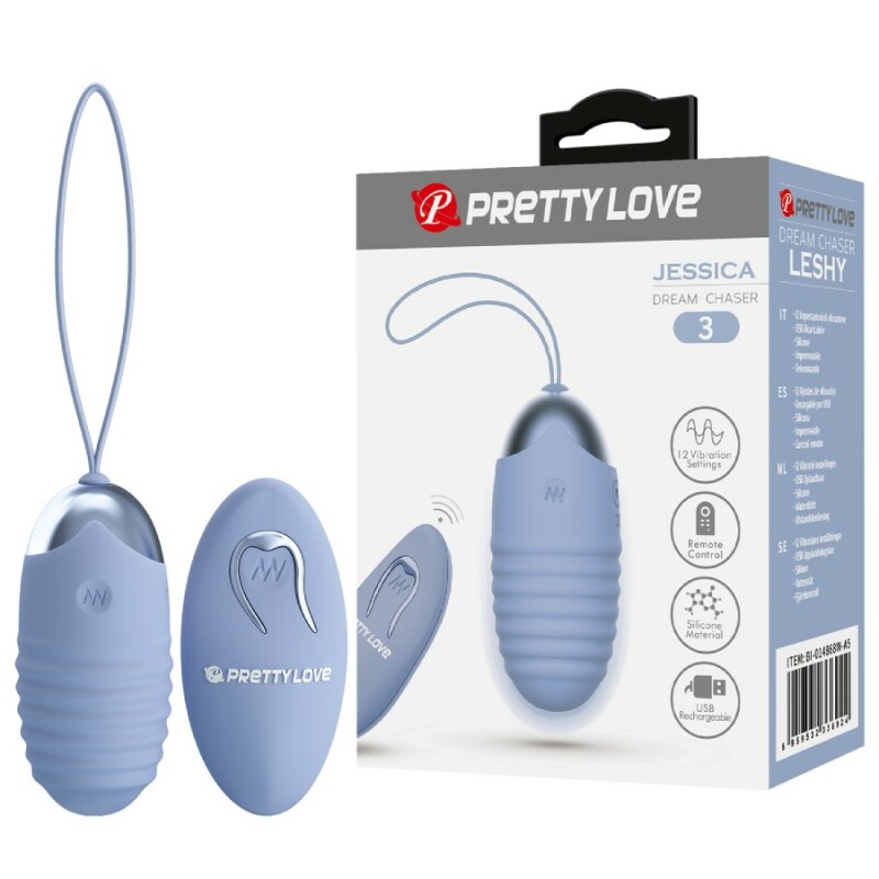 Віброяйце Pretty Love Jessica з пультом, блакитне, 7.2 х 3.3 см