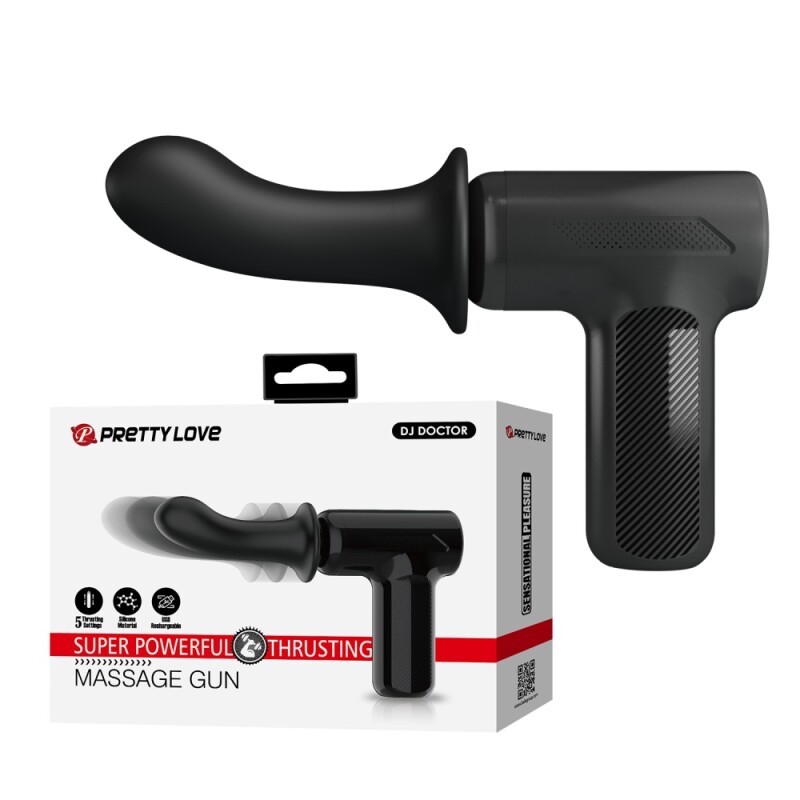 Вібратор-пістолет Pretty Love Massage Gun з фрикціями, чорний, 13.6 х 3.9 см