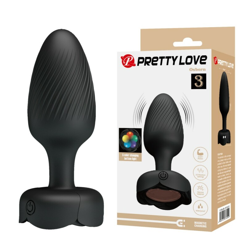 Анальний вібратор Pretty Love Osborn з LED підсвіткою, чорний, 9.8 х 3.4 см