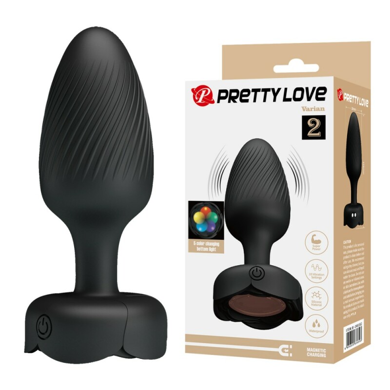 Анальний вібратор Pretty Love Varian з мерехтливим підсвічуванням, чорний, 10.8 х 3.8 см