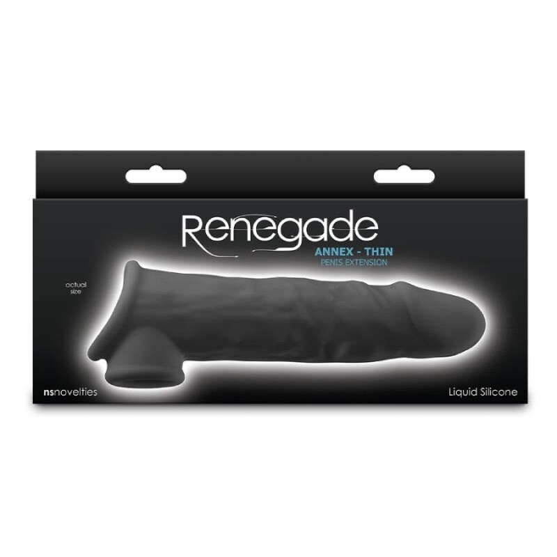 Насадка на пеніс реалістична NS Novelties Renegade з отвором для мошонки, чорна, 19.4 х 3.8 см - Зображення 1