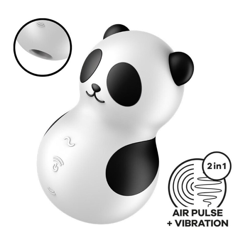 Вакуумний стимулятор Satisfyer Pocket Panda з вібрацією, чорно-білий, 8.9 х 1.5 см