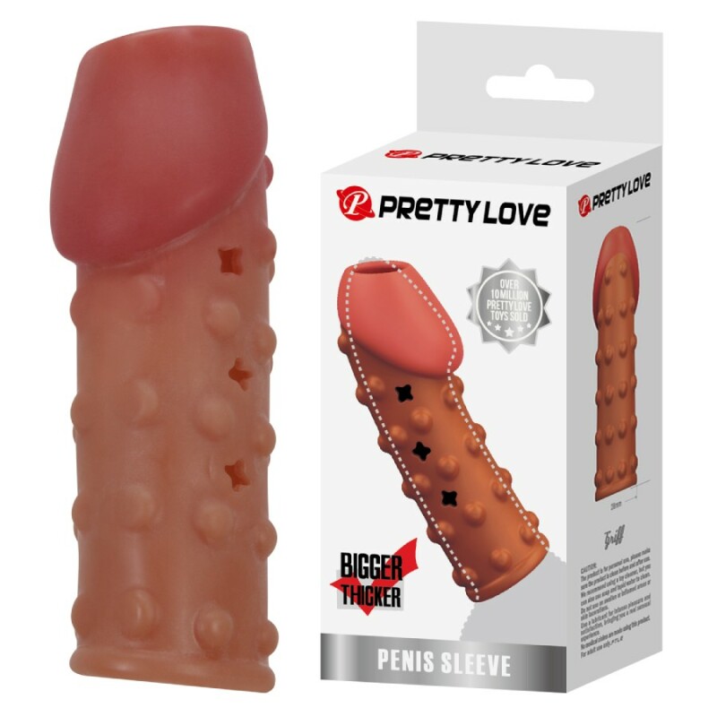 Насадка на пеніс Pretty Love рельєфна, з пупирками, бежева, 19.8 х 2.8 см