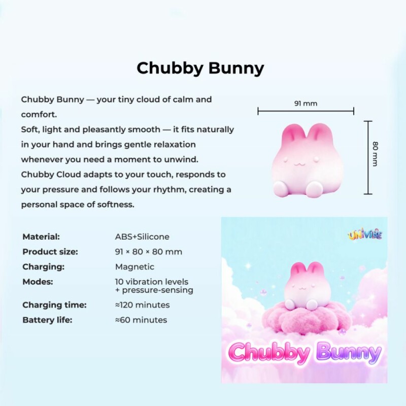 Сенсорний вібратор для клітора Univibe Marshmallow Chubby Bunny, що реагує на стискання, рожевий, 9,1 × 8 см - Зображення 2
