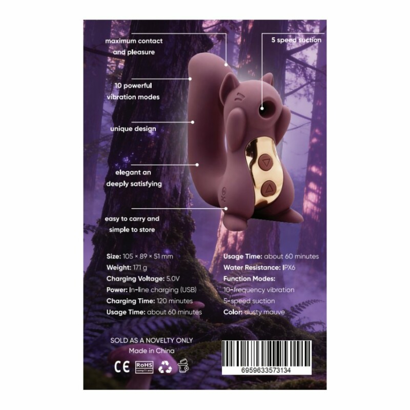 Вакуумний стимулятор клітора Sweet Em Sneaky Squirrel фіолетовий, з вібрацією, 10.5 х 8.9 см - Зображення 2