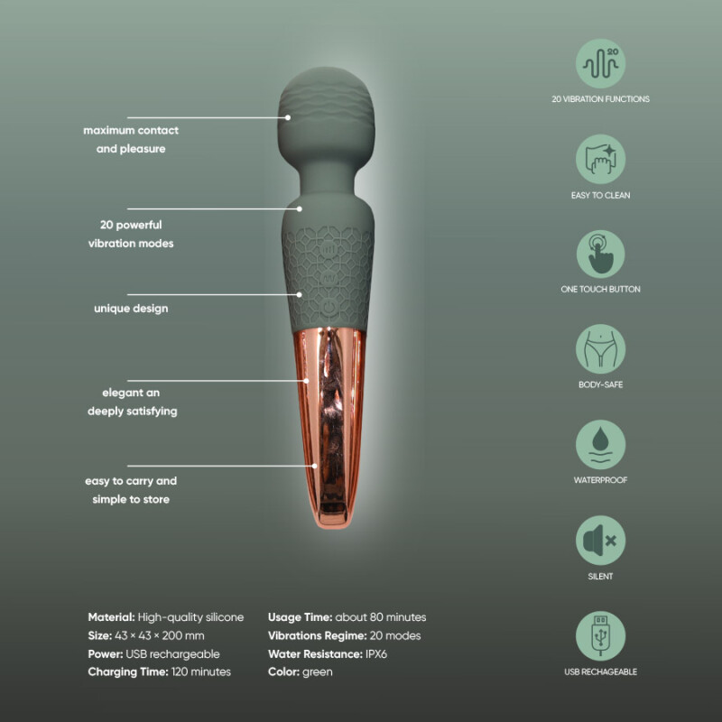 Вібратор-мікрофон Sweet Em Vibe Rhythm Wand зелений з золотою ручкою, 20 х 4.3 см - Зображення 2