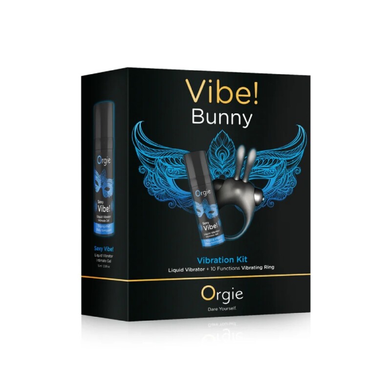 Набір Orgie Vibe! Bunny ерекційне віброкільце та рідкий вібратор, чорний