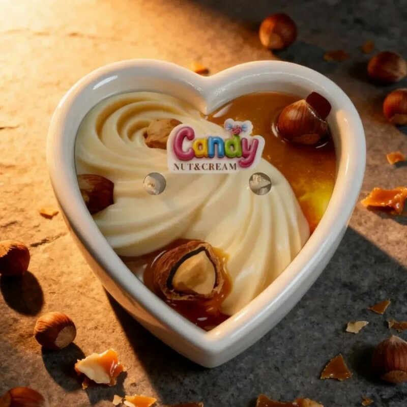 Масажна свічка з ароматом горіхового крему, 70 мл, Candy Nut Cream у формі серця - Изображение 1