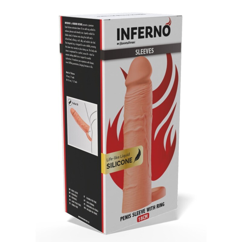 Насадка на пеніс Hidden Desire Inferno з кільцем на мошонку, бежева, 18 х 3.5 см - Изображение 1