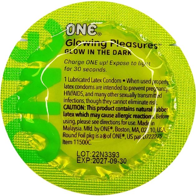 Набір презервативів One Glowiing Pleasures світяться в темряві, латексні, 5 шт