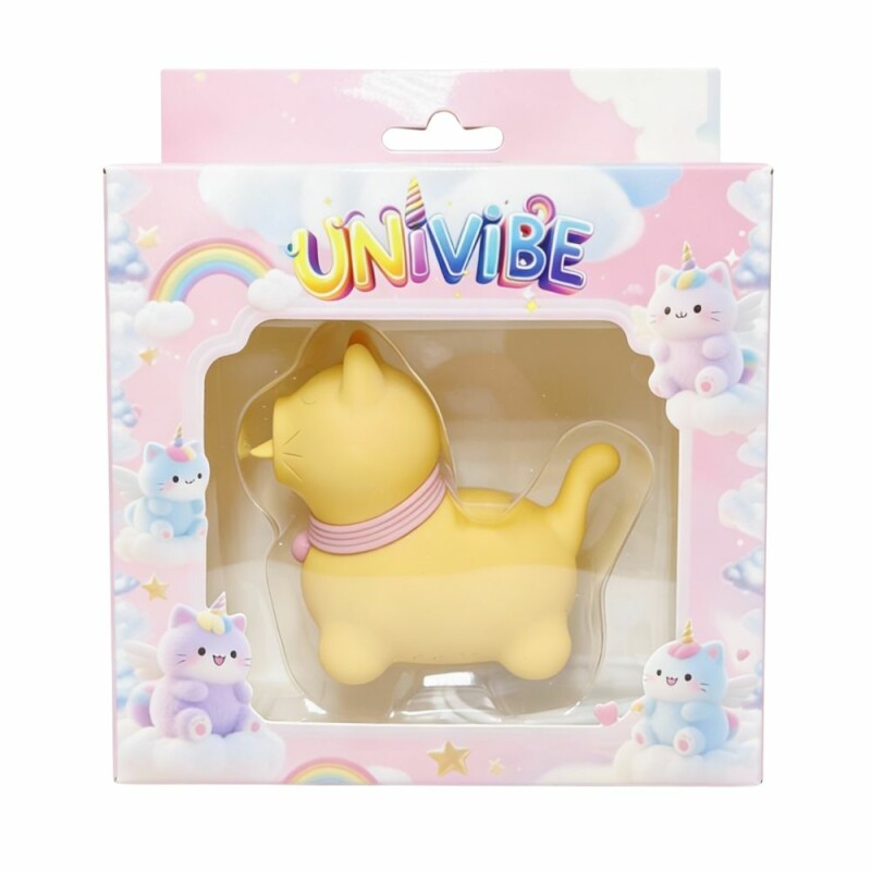 Стимулятор клітора з язичком UNIVIBE у вигляді котика, жовтий, 6.5 см - Зображення 1