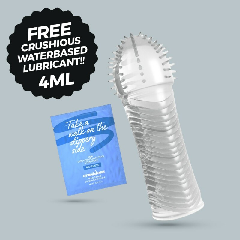 Насадка на пеніс Crushious Ribbed ребриста, прозора, 15.5 х 3.3 см - Изображение 1