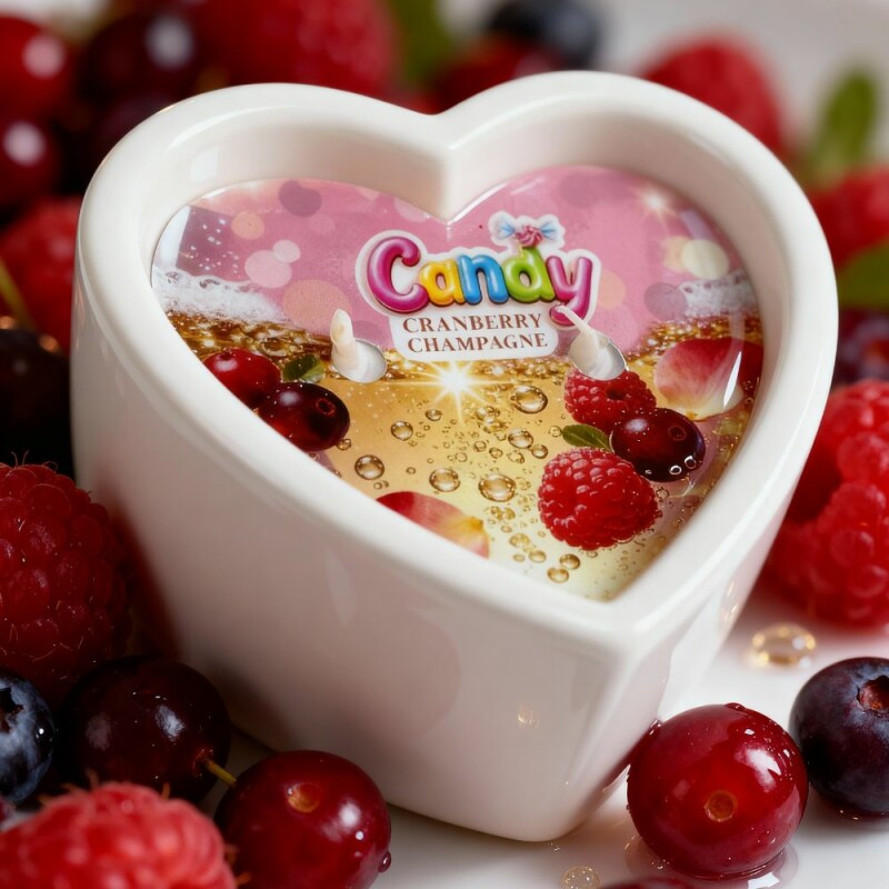 Масажна свічка з ароматом шампанського з журавлиною, 70 мл, Candy Cranberry Champagne у формі серця - Зображення 5