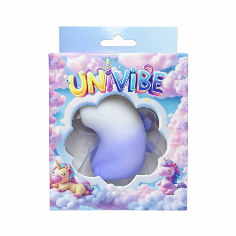 Стимулятор клітора з язичком UNIVIBE Єдиноріг біло-фіолетовий, 7.5 см - Зображення 1