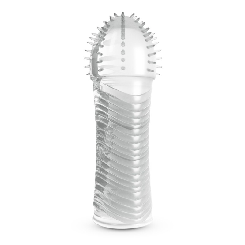 Насадка на пеніс Crushious Ribbed ребриста, прозора, 15.5 х 3.3 см