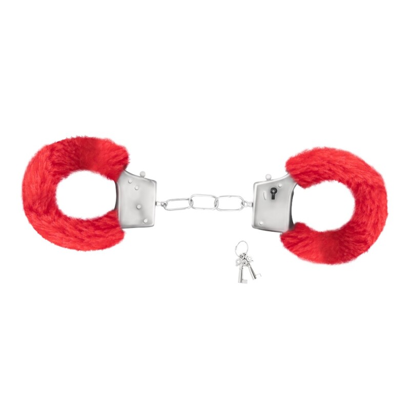 Наручники металеві Crushious Love Cuffs зі штучним червоним хутром, сріблясті