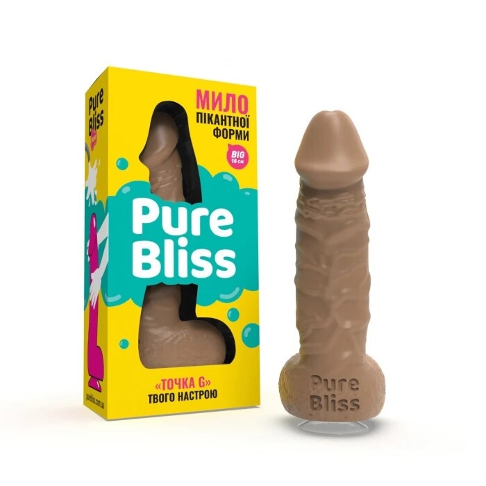 Мило у формі пеніса Pure Bliss Big на присосці, коричневе, 18 х 4.2 см
