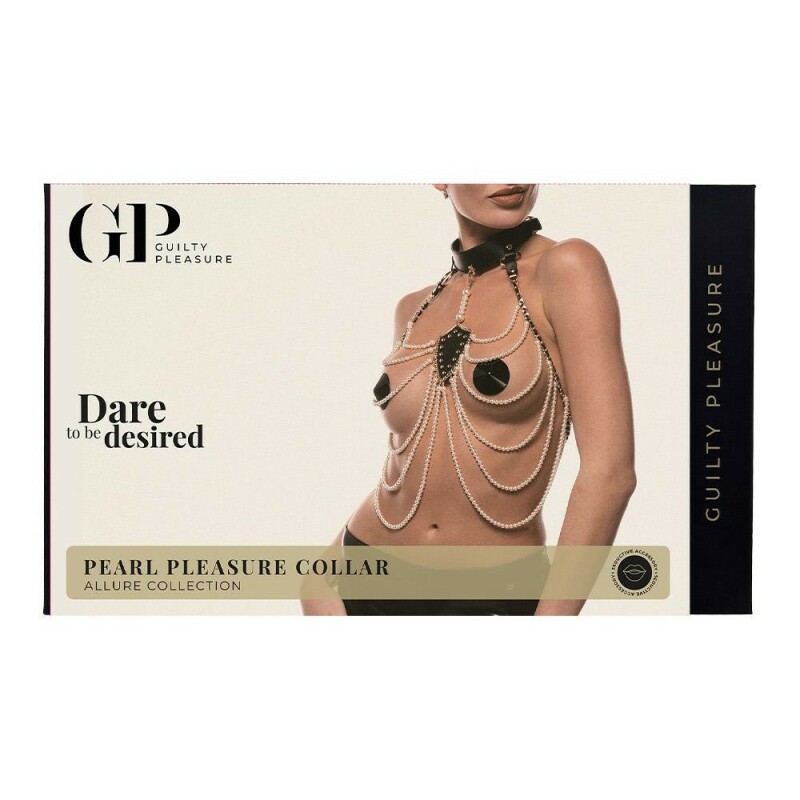 Нашийник з перловим намистом Guilty Pleasure Pearl Pleasure, 6 рядів, на зав'язках, чорний - Изображение 1
