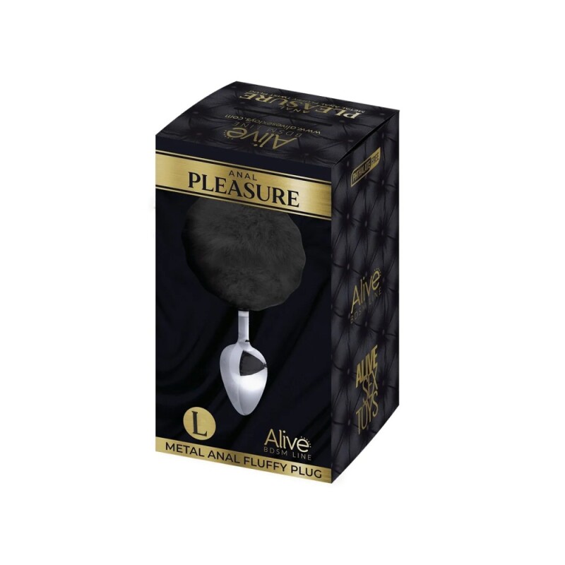 Анальна пробка Alive Anal Pleasure L з чорним хутром, срібляста, 9 х 4 см - Изображение 2