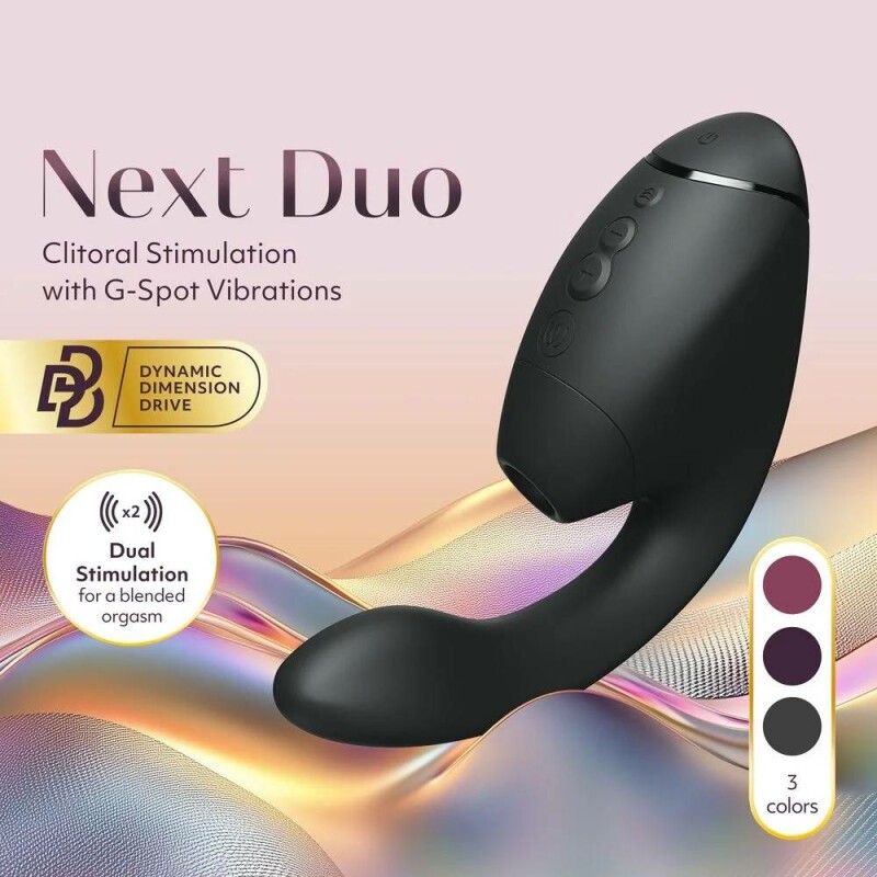 Вакуумний стимулятор Womanizer Next Duo з вібрацією, чорний, 19.3 х 5.6 см - Зображення 6