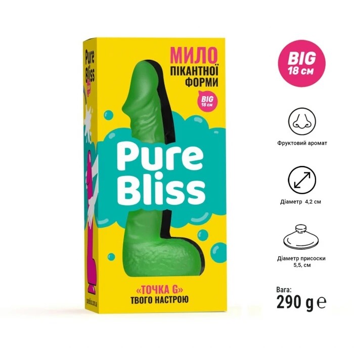 Мило у формі пеніса Pure Bliss Big на присосці, зелене, 18 х 4.2 см - Зображення 6