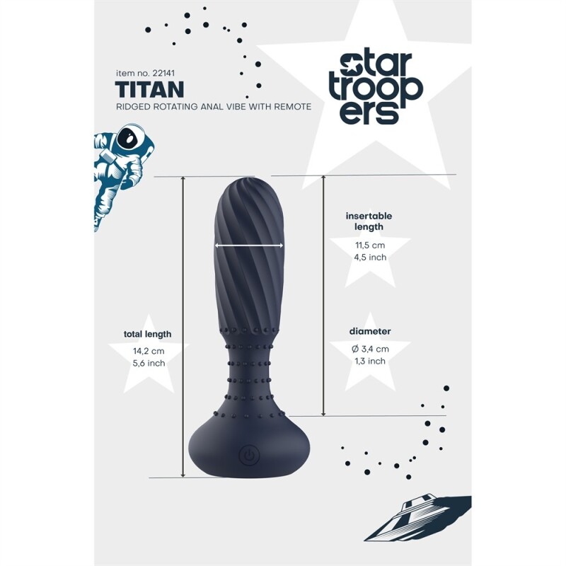 Анальний вібратор з пультом Dream Toys Titan з ротацією, синій, 14.2 х 3.4 см - Изображение 9
