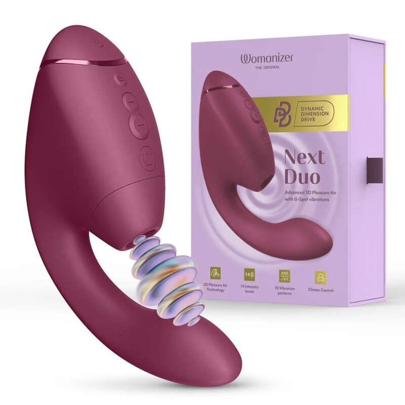 Вакуумний стимулятор Womanizer Next Duo з вібрацією, рожевий, 19.3 х 5.6 см