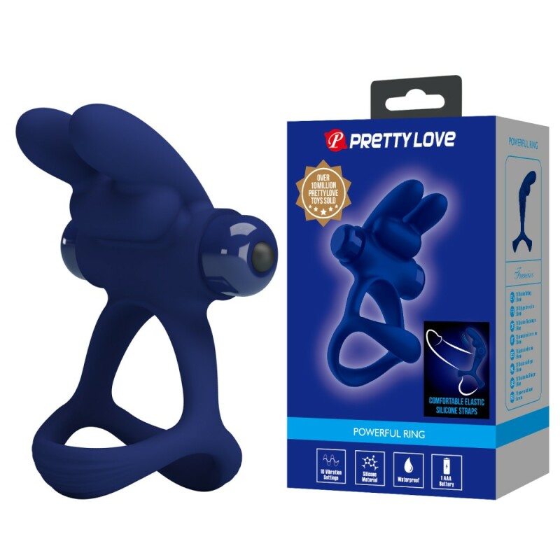 Ерекційне віброкільце Pretty Love подвійне, з вушками, синє, 8.7 х 3.3 см