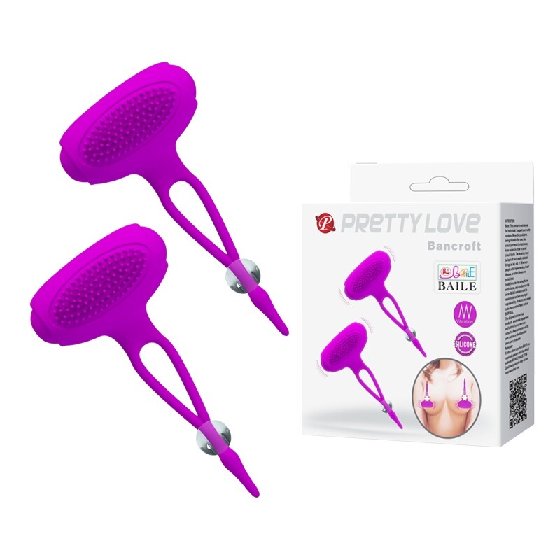 Вібростимулятори для сосків Pretty Love Bancroft, рельєфні, фіолетові, 9 х 5 см