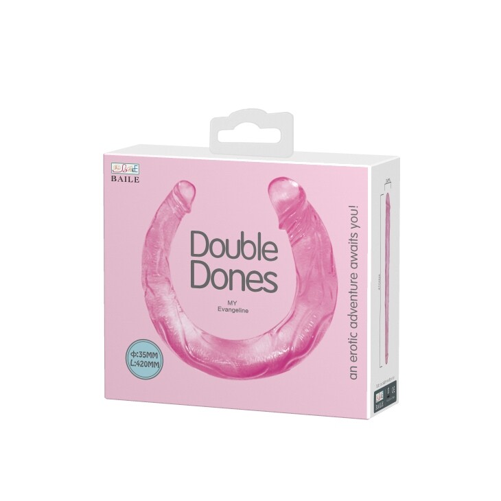 Фалоімітатор двосторонній BAILE Double Dones реалістичний, рожевий, 42 х 2.5-3.5 см - Изображение 6